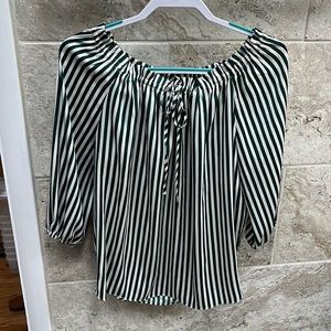 H&M green/white strip peasant top Size 8